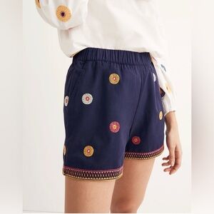 Madewell // Embroidered Pull On Navy Shorts